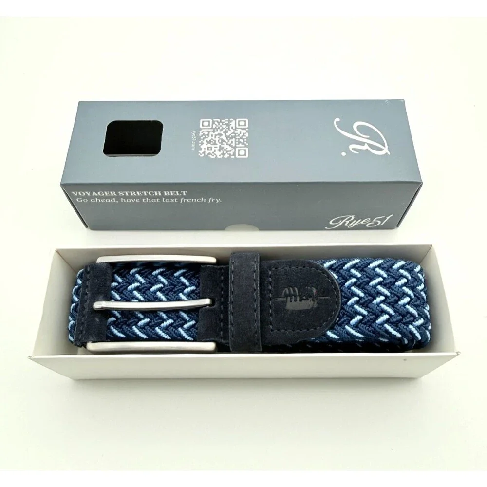 Rye51 Voyager Woven Stretch Belt Suede Trim Blue Mix Size M New in Box